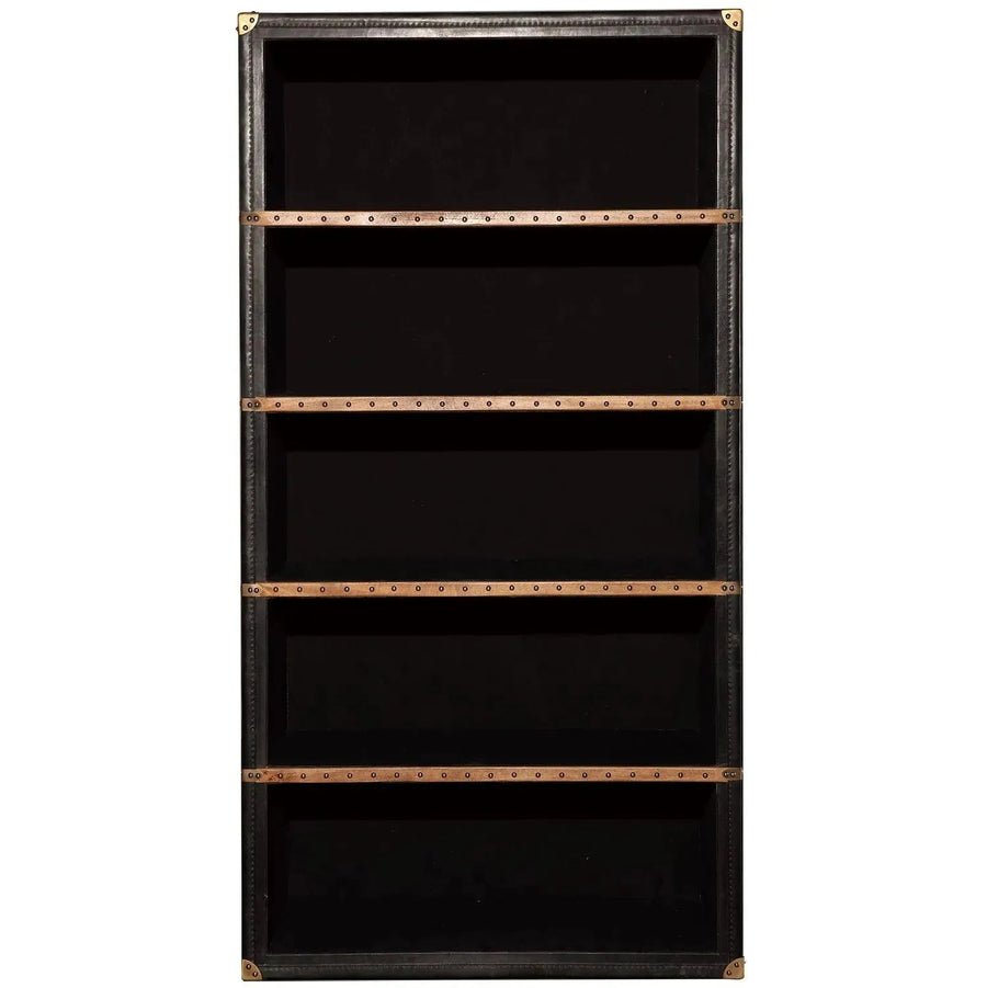 Vintage genuine leather bookshelf cowboy in white background.