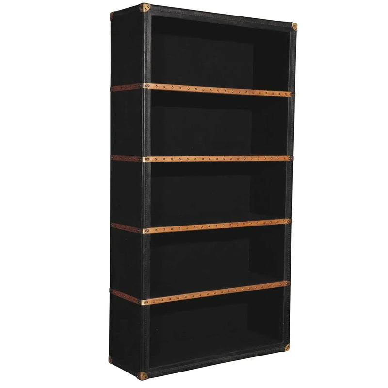 Vintage genuine leather bookshelf cowboy in details.