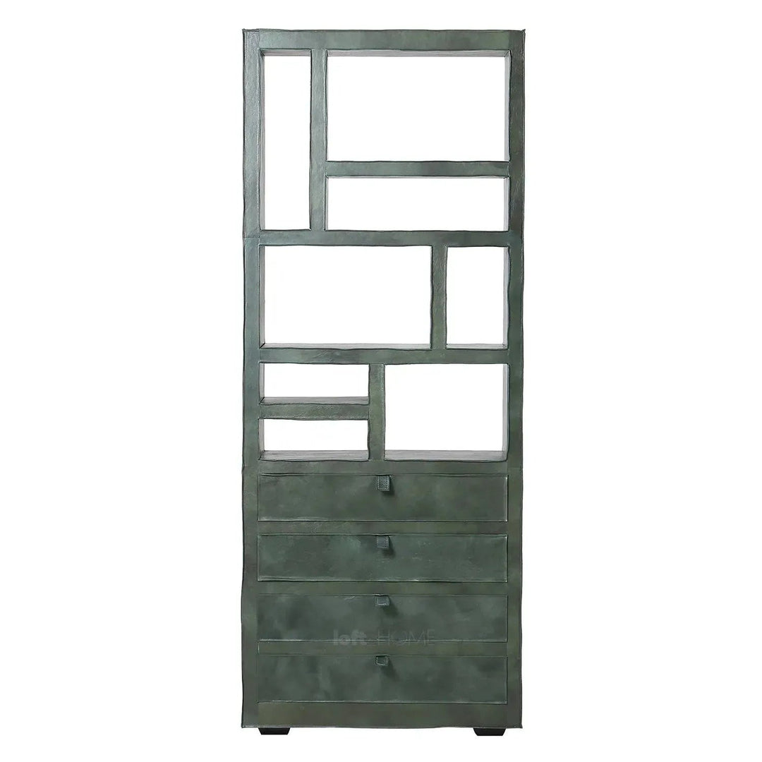 Vintage genuine leather bookshelf murphy in panoramic view.