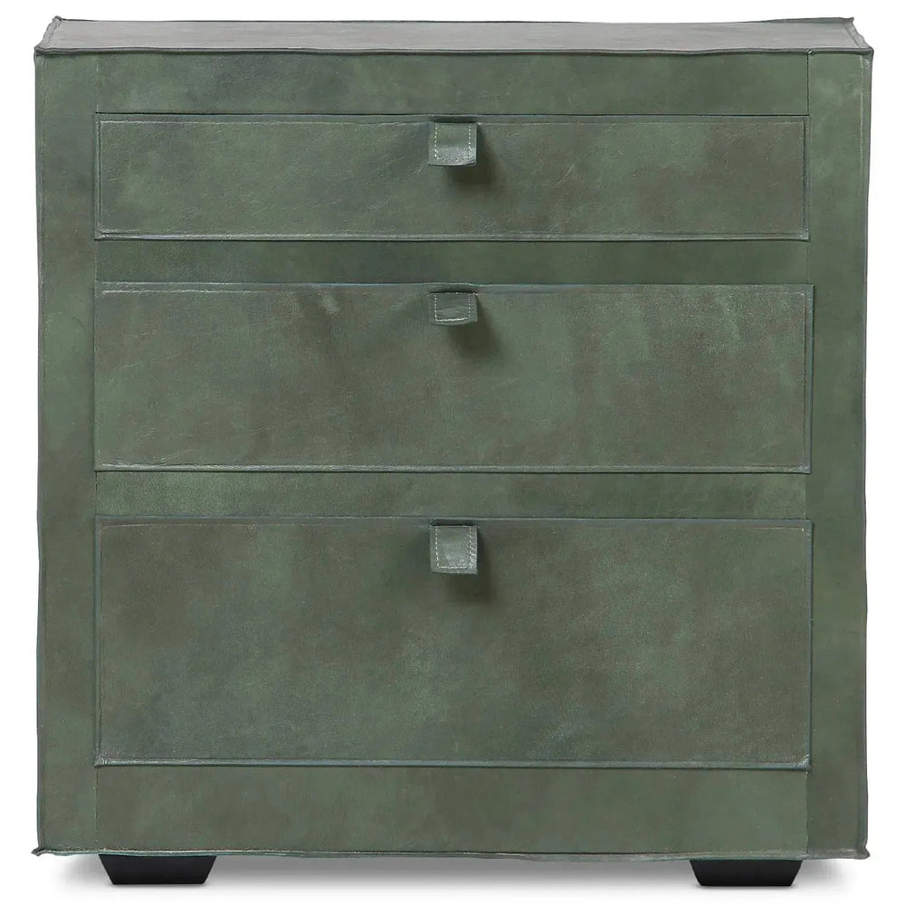 Vintage genuine leather side table murphy in white background.