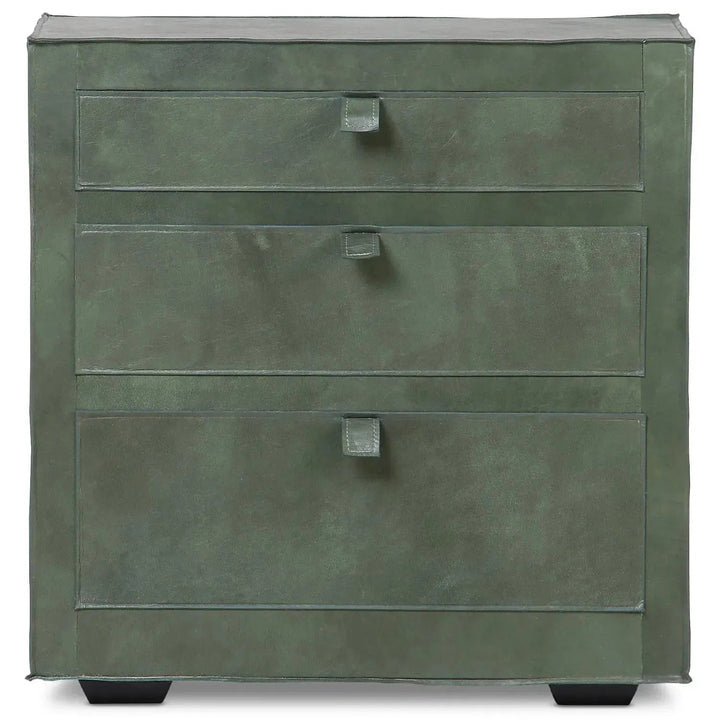 Vintage genuine leather side table murphy in white background.