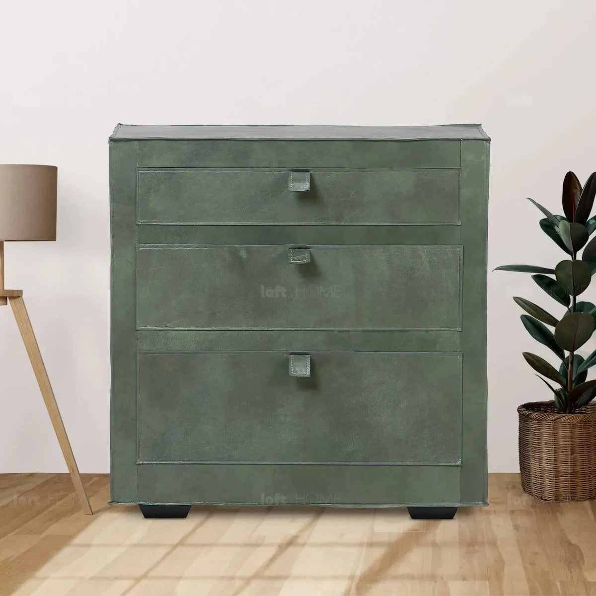Vintage genuine leather side table murphy in real life style.