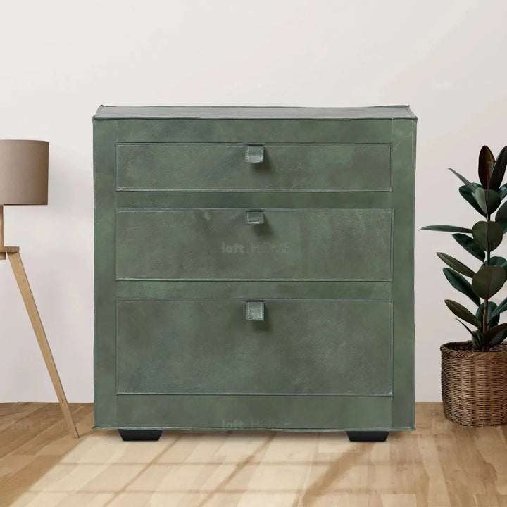 Vintage genuine leather side table murphy in real life style.