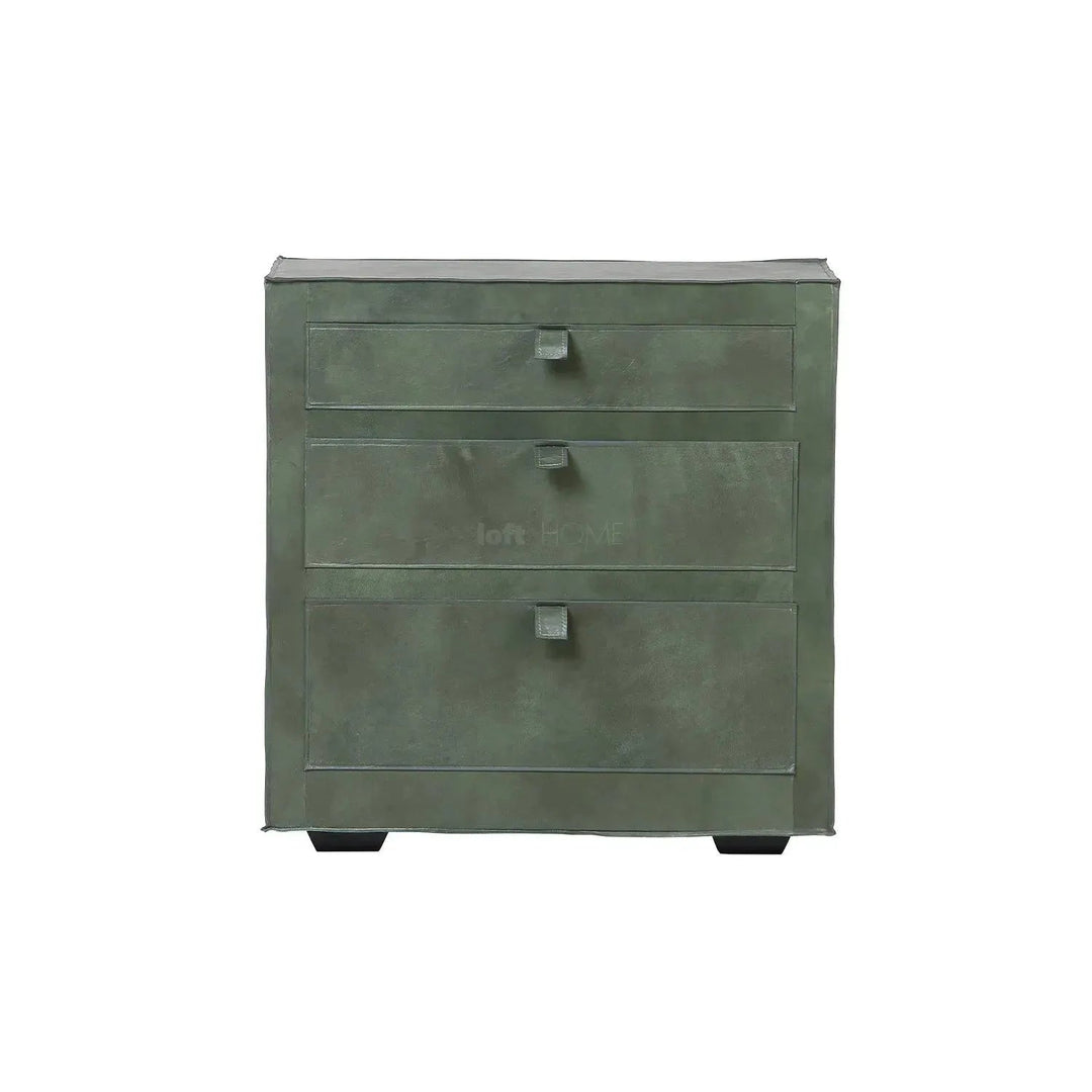 Vintage genuine leather side table murphy in close up details.