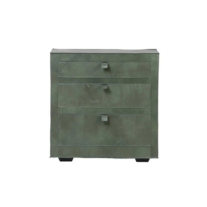 Vintage genuine leather side table murphy in close up details.