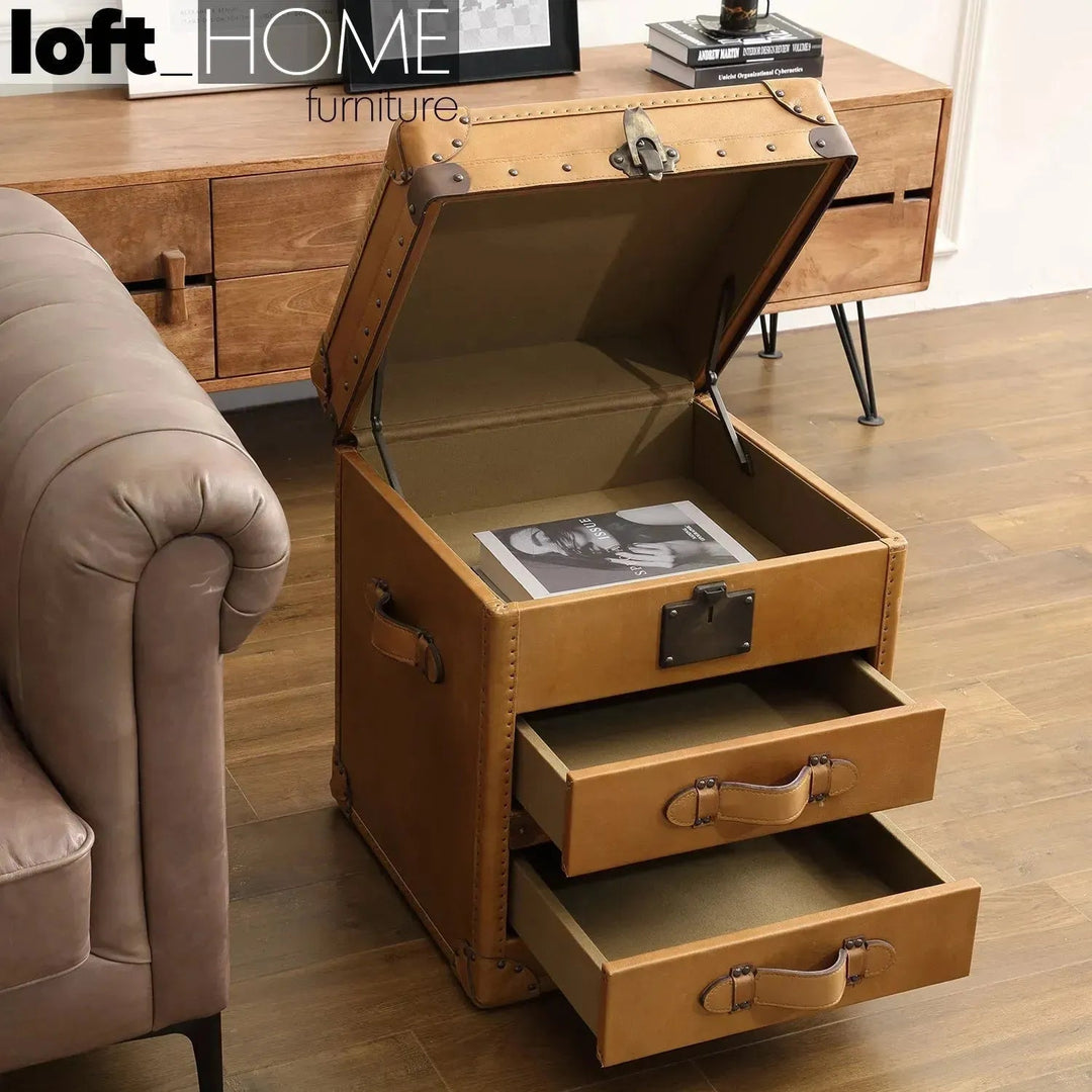 Vintage Genuine Leather Side Table NUT TER TRUNK
