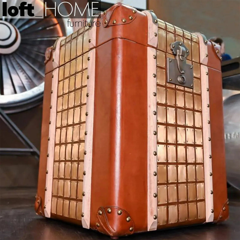 Vintage genuine leather side table warriors in real life style.