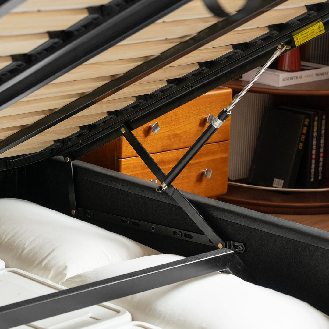 Vintage genuine leather storage bed waffle with context.