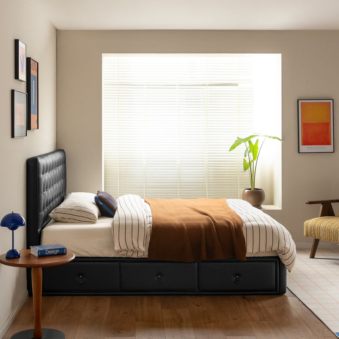 Vintage genuine leather storage bed waffle environmental situation.