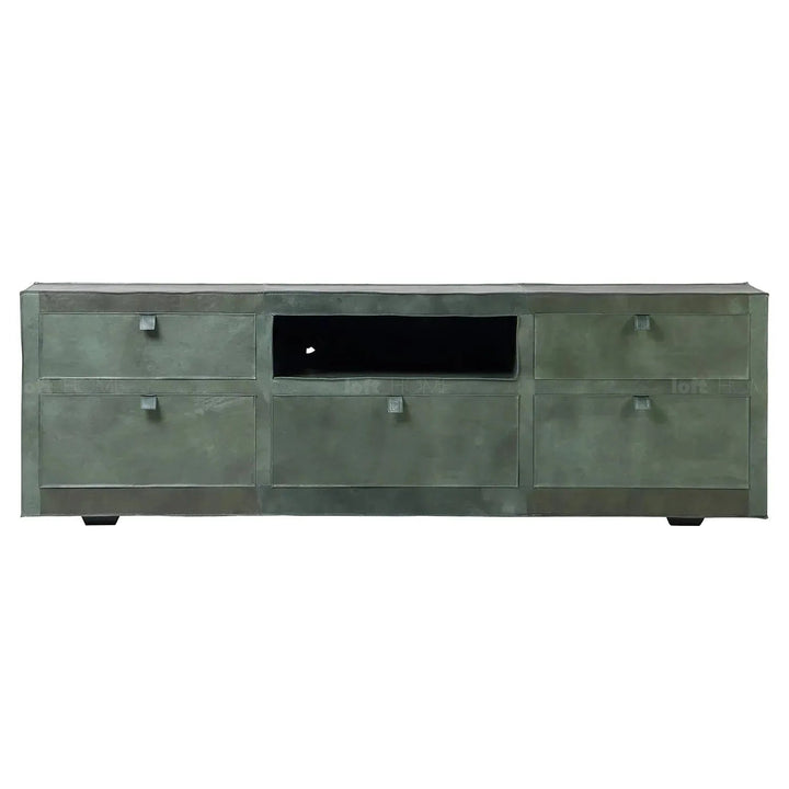 Vintage genuine leather tv console murphy in close up details.