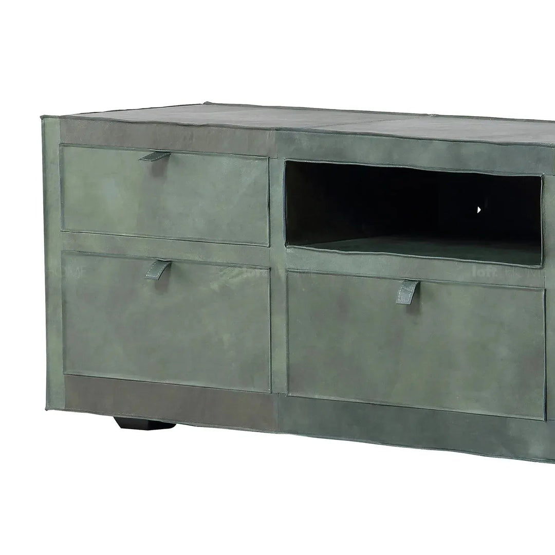 Vintage genuine leather tv console murphy layered structure.