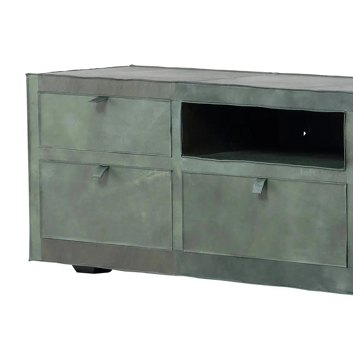 Vintage genuine leather tv console murphy layered structure.