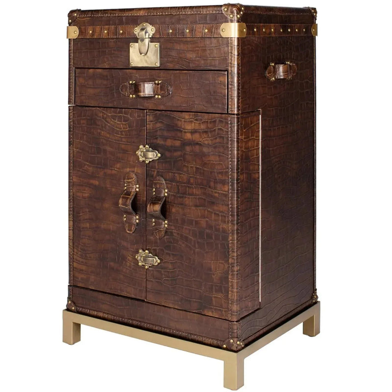 Vintage genuine leather wine cabinet luxury crocodile in real life style.