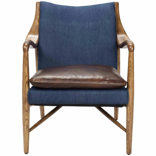 Vintage jeans fabric and genuine leather 1 seater sofa cowboy in white background.