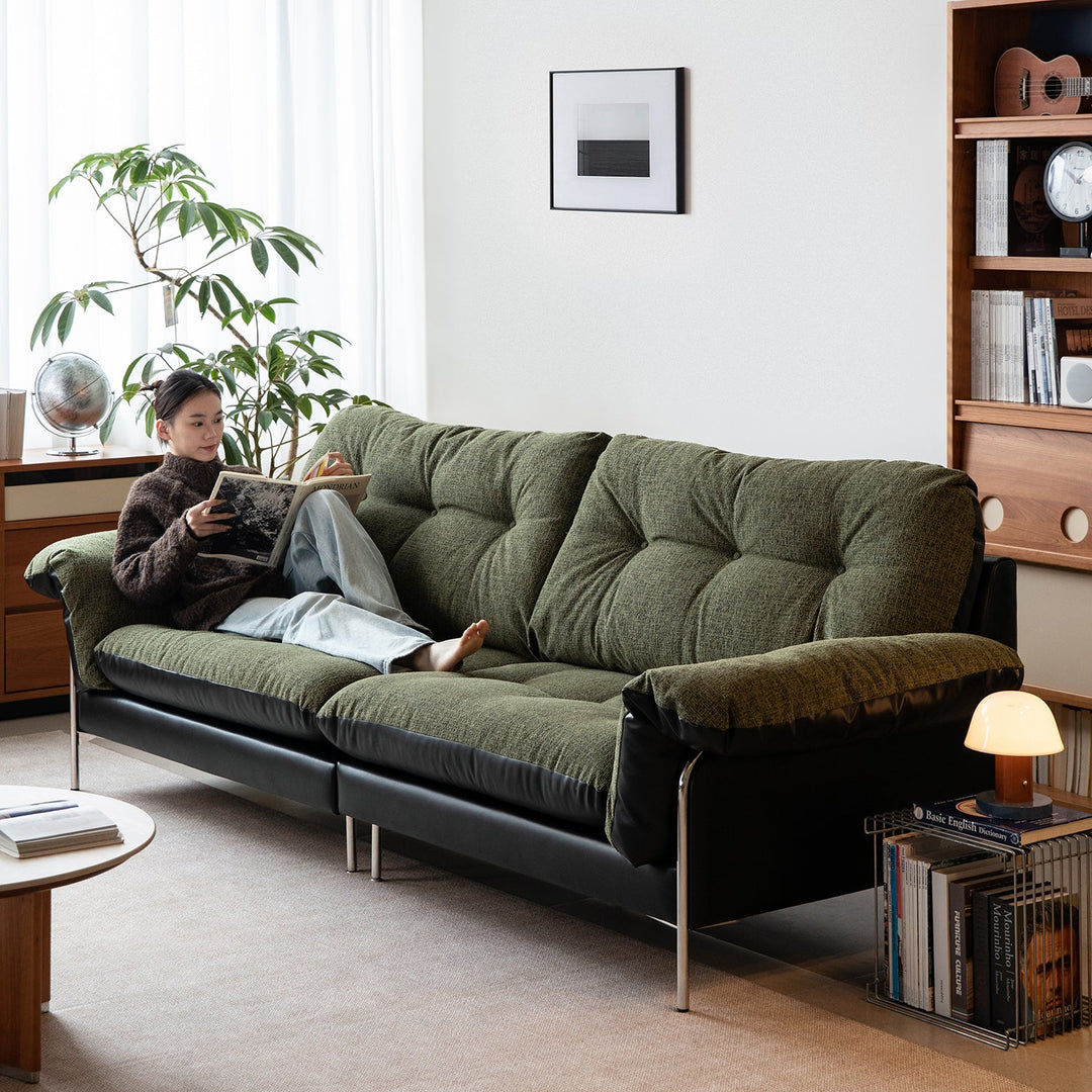Bauhaus microfiber leather and fabric 2 seater sofa oasis with context.