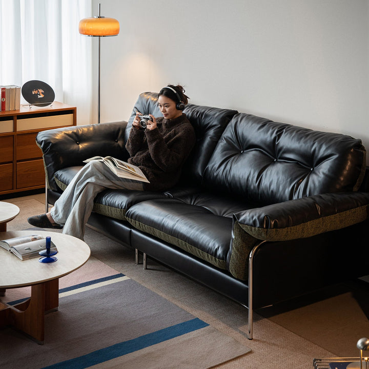 Bauhaus microfiber leather and fabric 2 seater sofa oasis in still life.