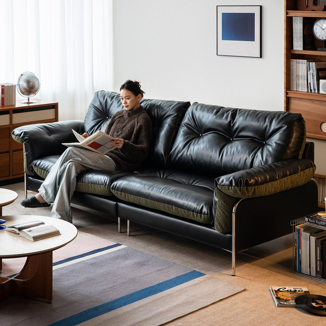 Vintage microfiber leather and fabric 3 seater sofa oasis primary product view.