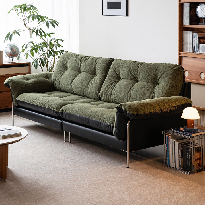 Vintage microfiber leather and fabric 3 seater sofa oasis material variants.