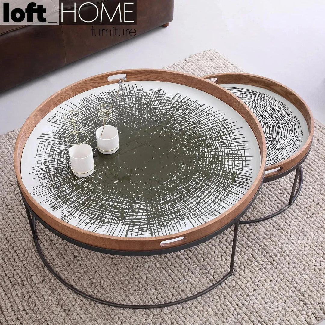 Industrial oak wood coffee table art material variants.