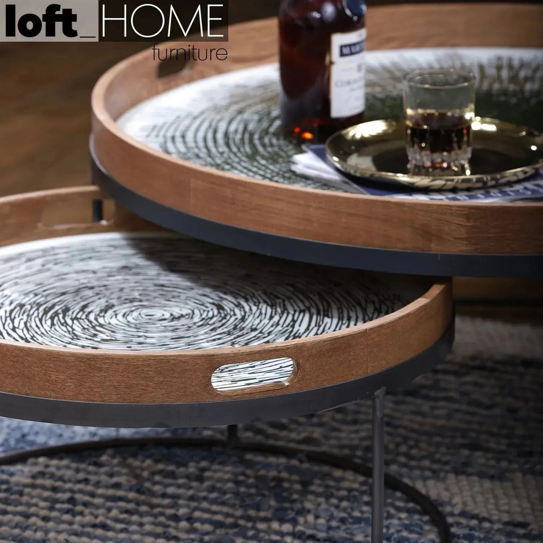 Industrial oak wood coffee table art situational feels.