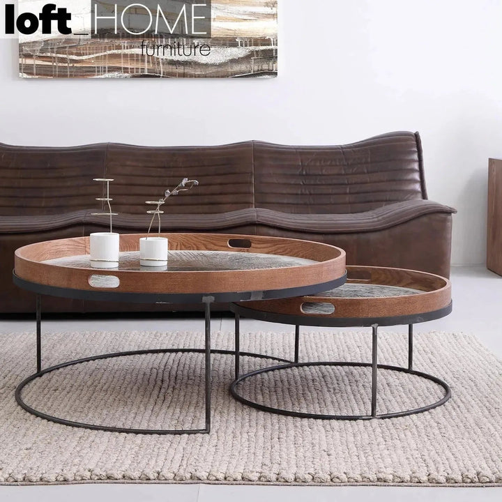 Industrial oak wood coffee table art color swatches.