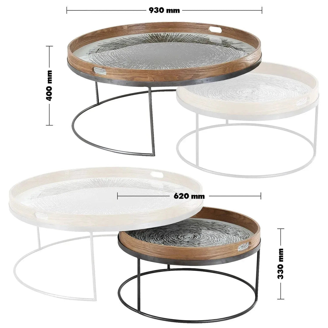 Industrial oak wood coffee table art size charts.