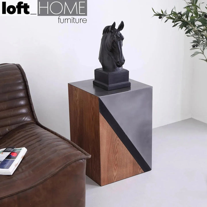 Vintage oak wood side table vintage material variants.