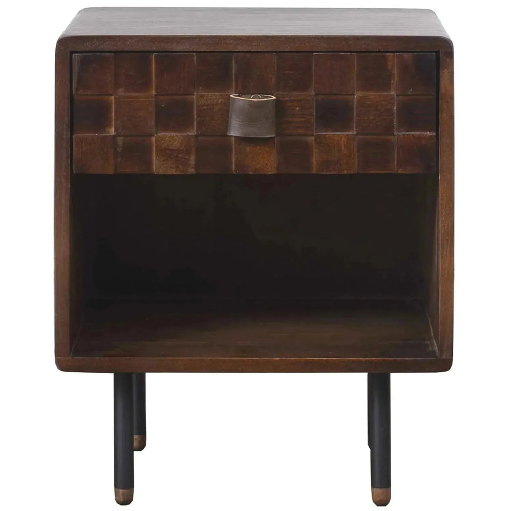 Vintage poplar wood side table leon in white background.