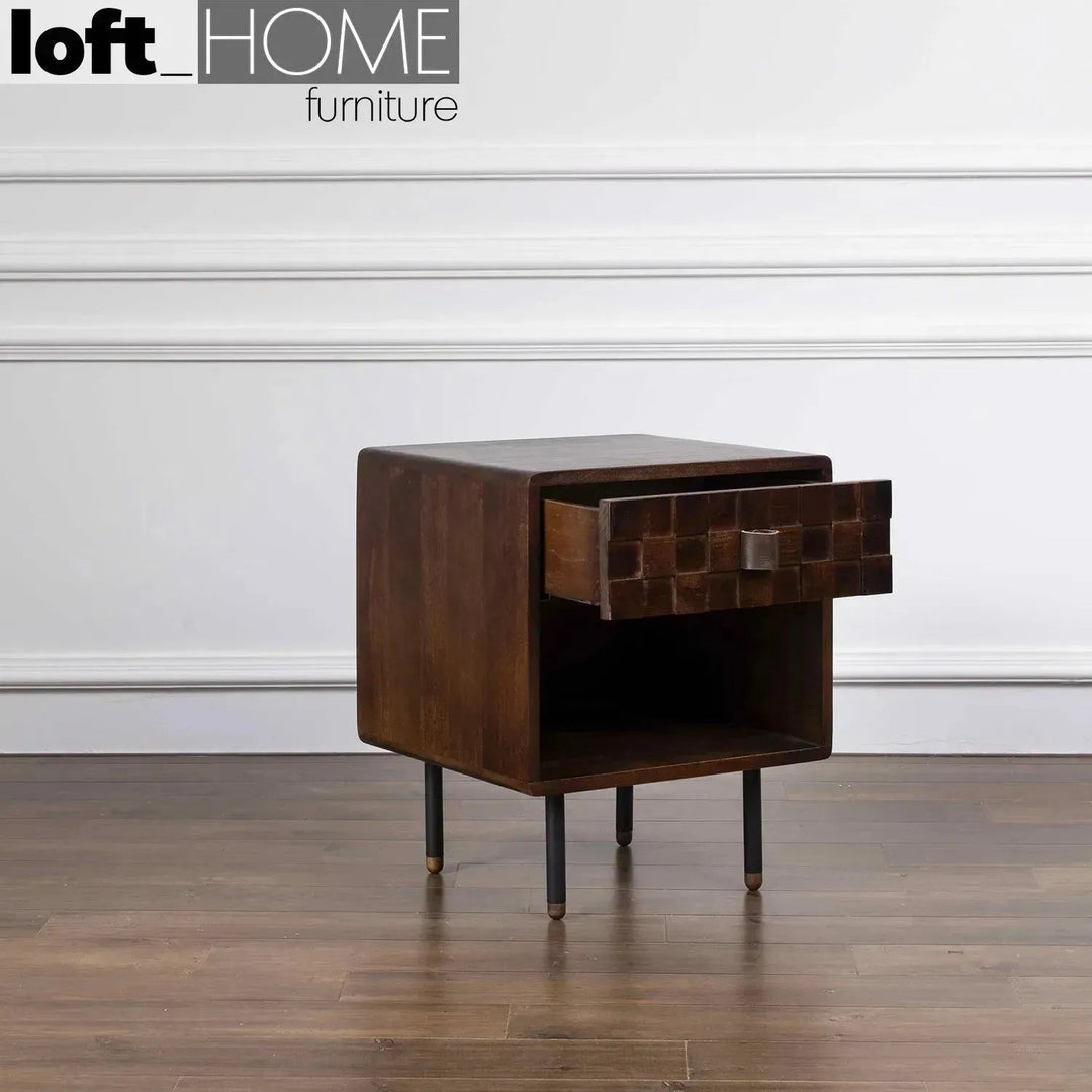 Vintage poplar wood side table leon material variants.