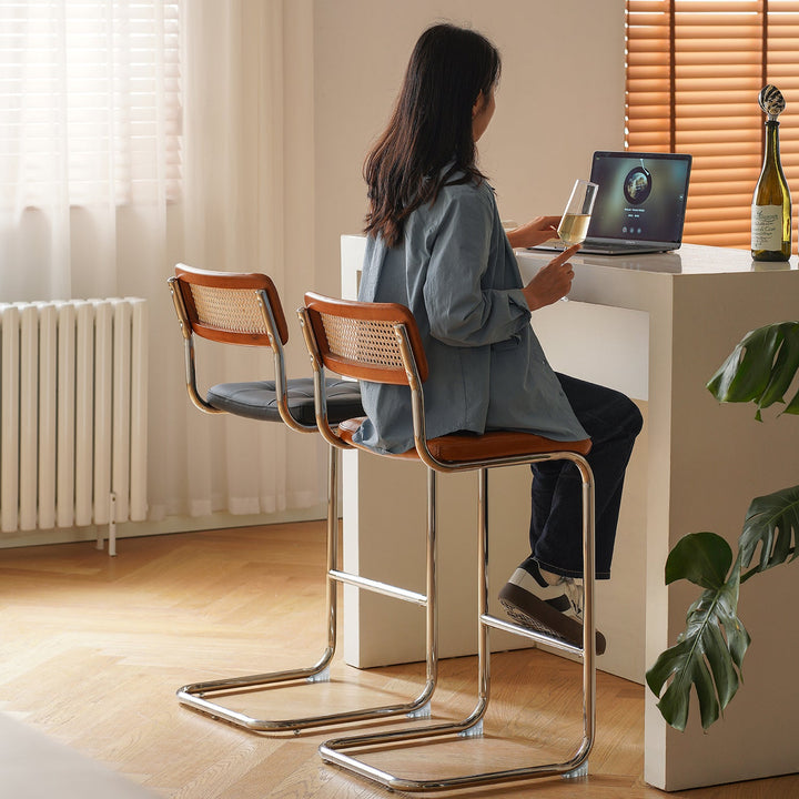 Vintage Rattan PU Leather Bar Chair HOH XIL