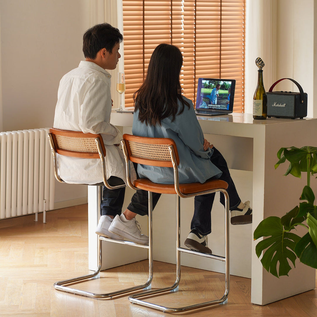 Vintage Rattan PU Leather Bar Chair HOH XIL