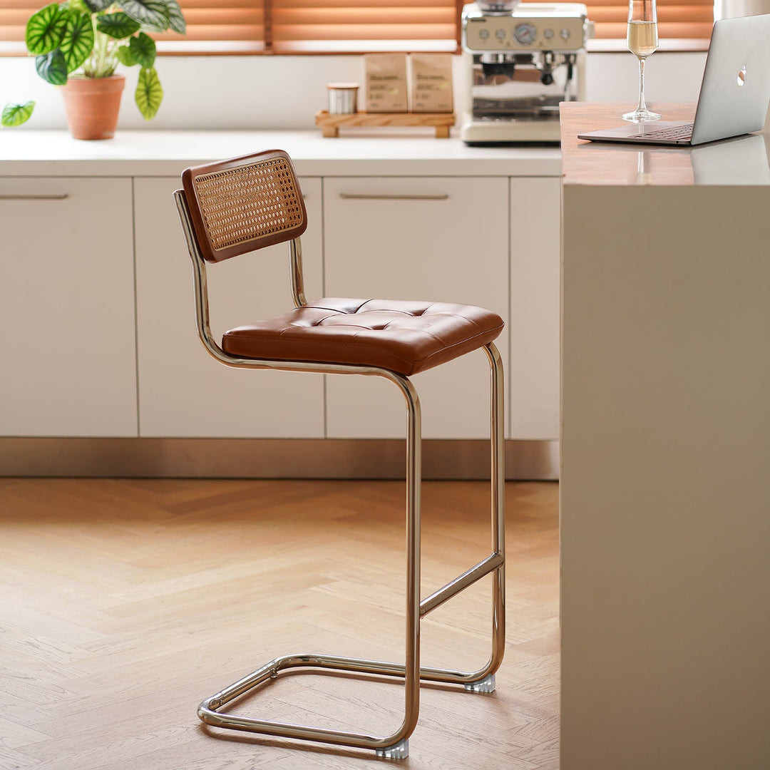 Vintage Rattan PU Leather Bar Chair HOH XIL