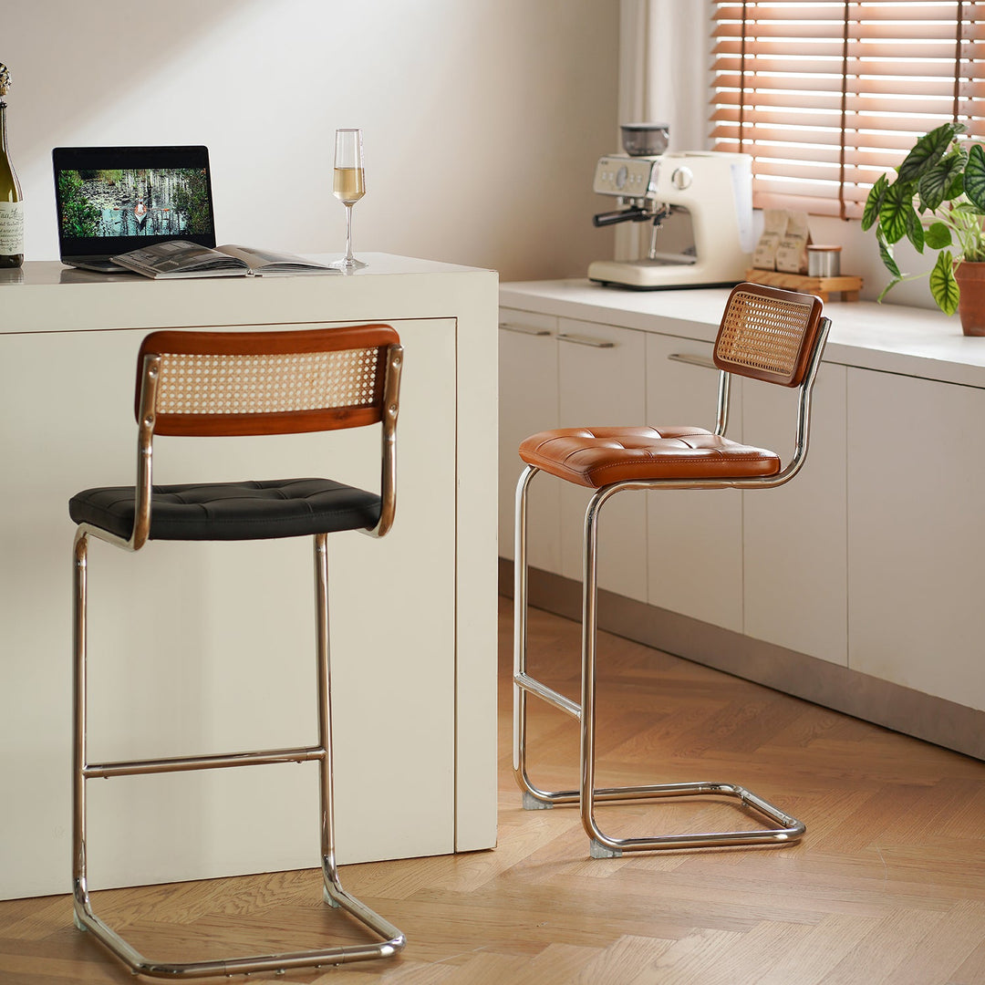 Vintage Rattan PU Leather Bar Chair HOH XIL