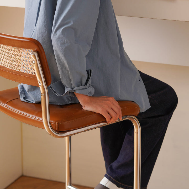 Vintage Rattan PU Leather Bar Chair HOH XIL