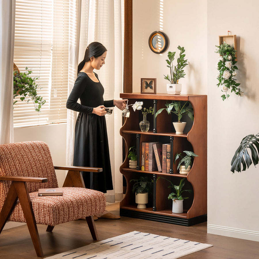 Vintage rubber wood bookshelf hadid primary product view.