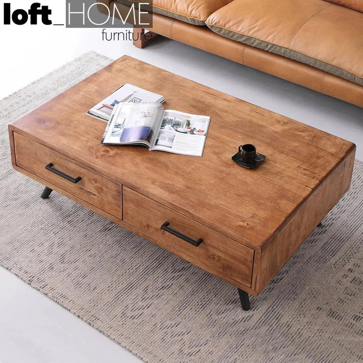 Industrial rubber wood coffee table serb material variants.