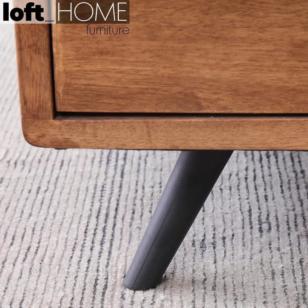 Industrial rubber wood coffee table serb in close up details.