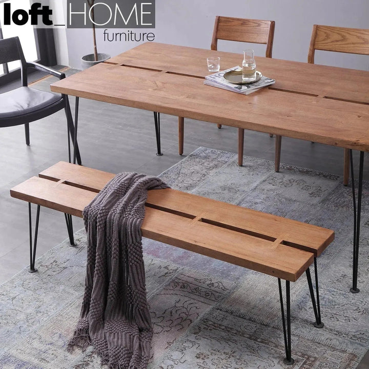 Industrial rubber wood dining bench dovetail color swatches.