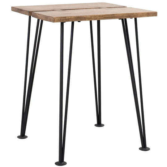 Industrial rubber wood side table dovetail in white background.