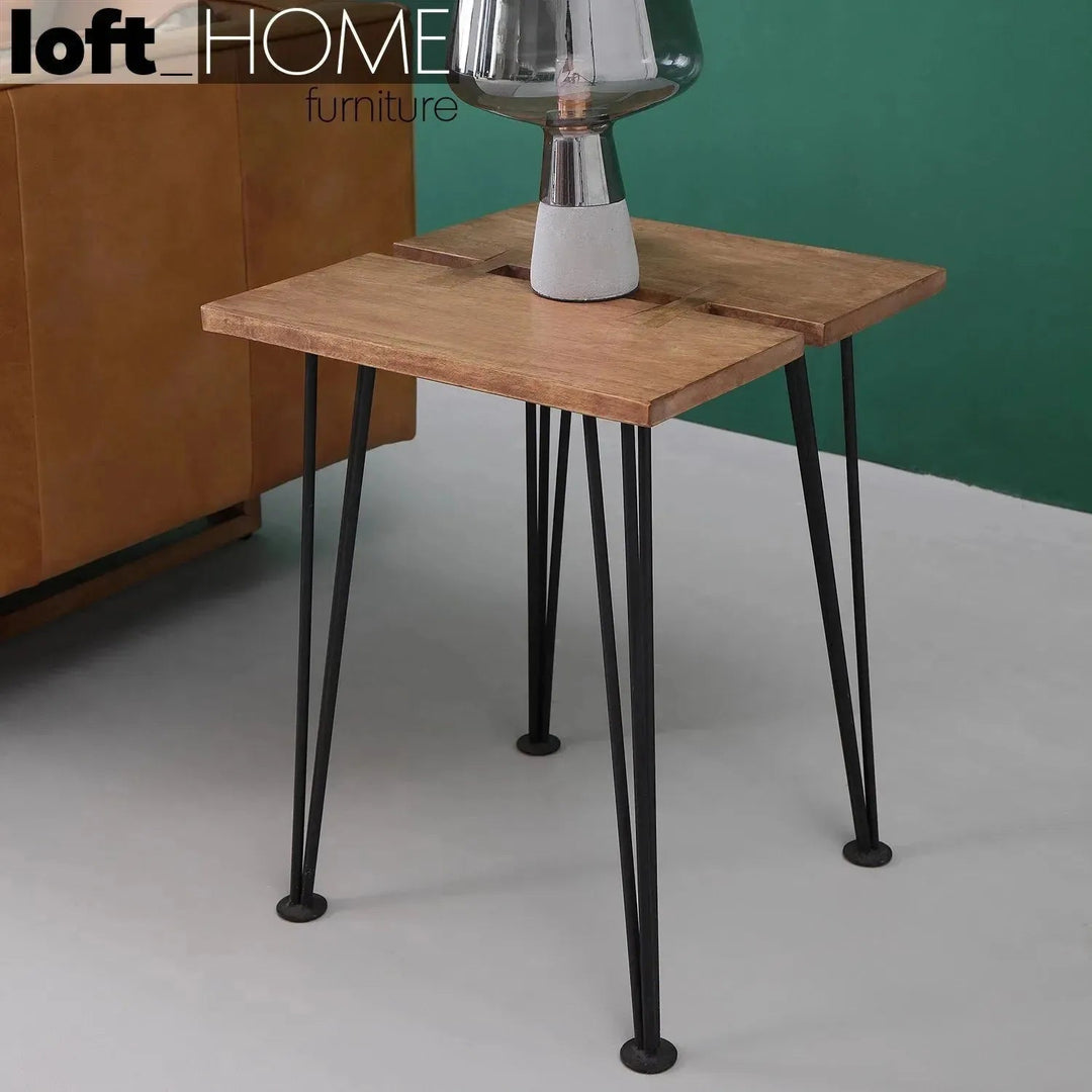 Industrial Rubber Wood Side Table DOVETAIL
