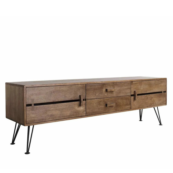 Industrial rubber wood tv console dovetail layered structure.