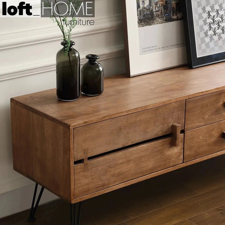 Industrial rubber wood tv console dovetail material variants.