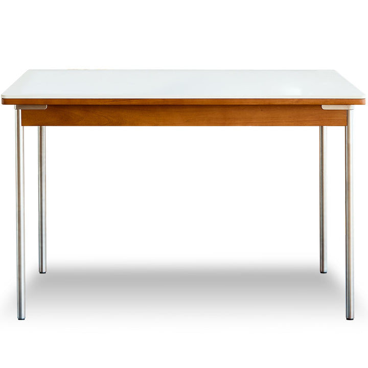 Bauhaus sintered stone boxwood dining table pinecone in white background.