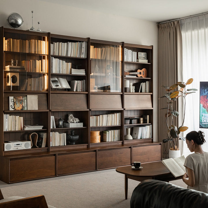 Vintage walnut wood bookshelf vista size charts.