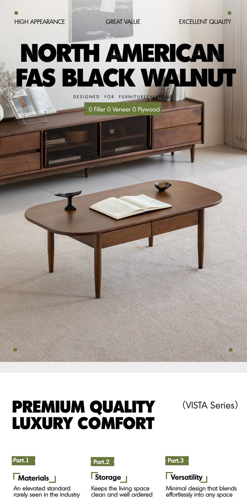 Vintage Walnut Wood Coffee Table VISTA More Details and Instruction