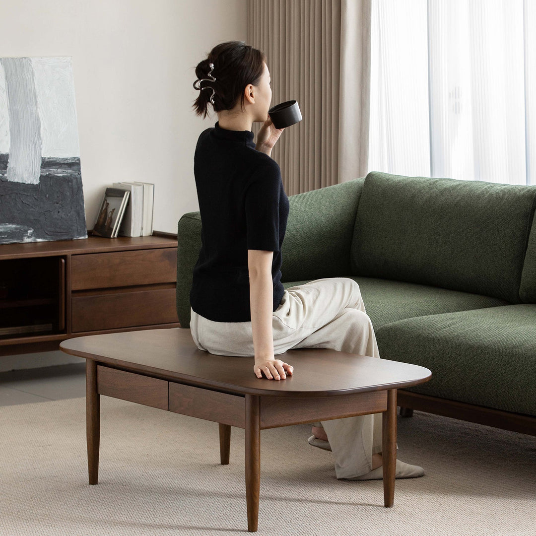 Vintage walnut wood coffee table vista size charts.