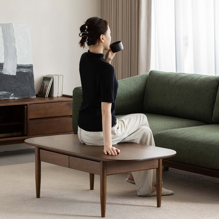 Vintage walnut wood coffee table vista size charts.