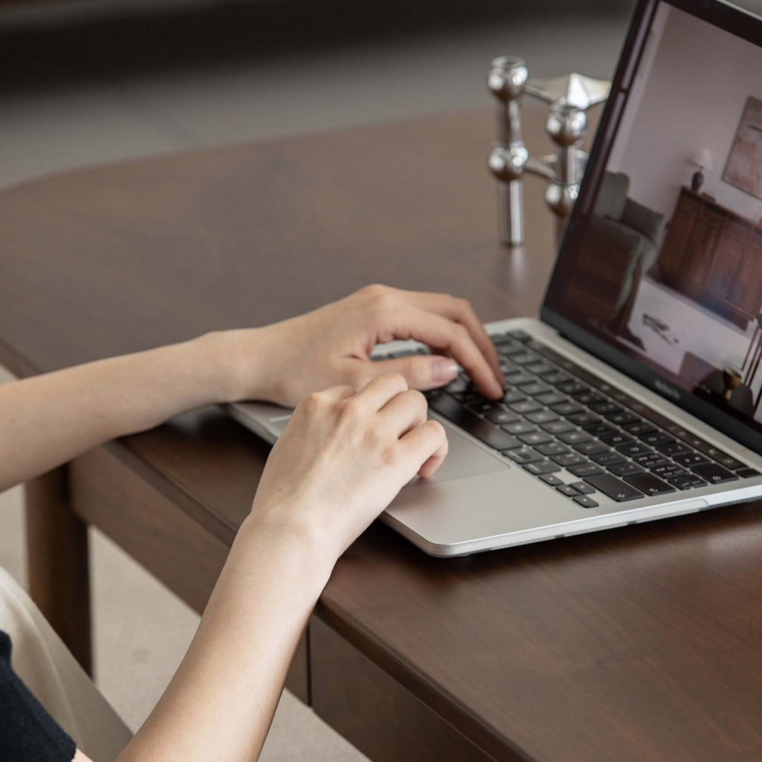 Vintage walnut wood coffee table vista in real life style.
