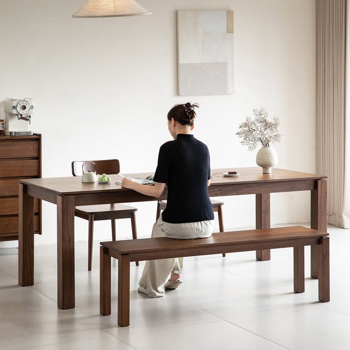 Vintage walnut wood dining bench coastal color swatches.