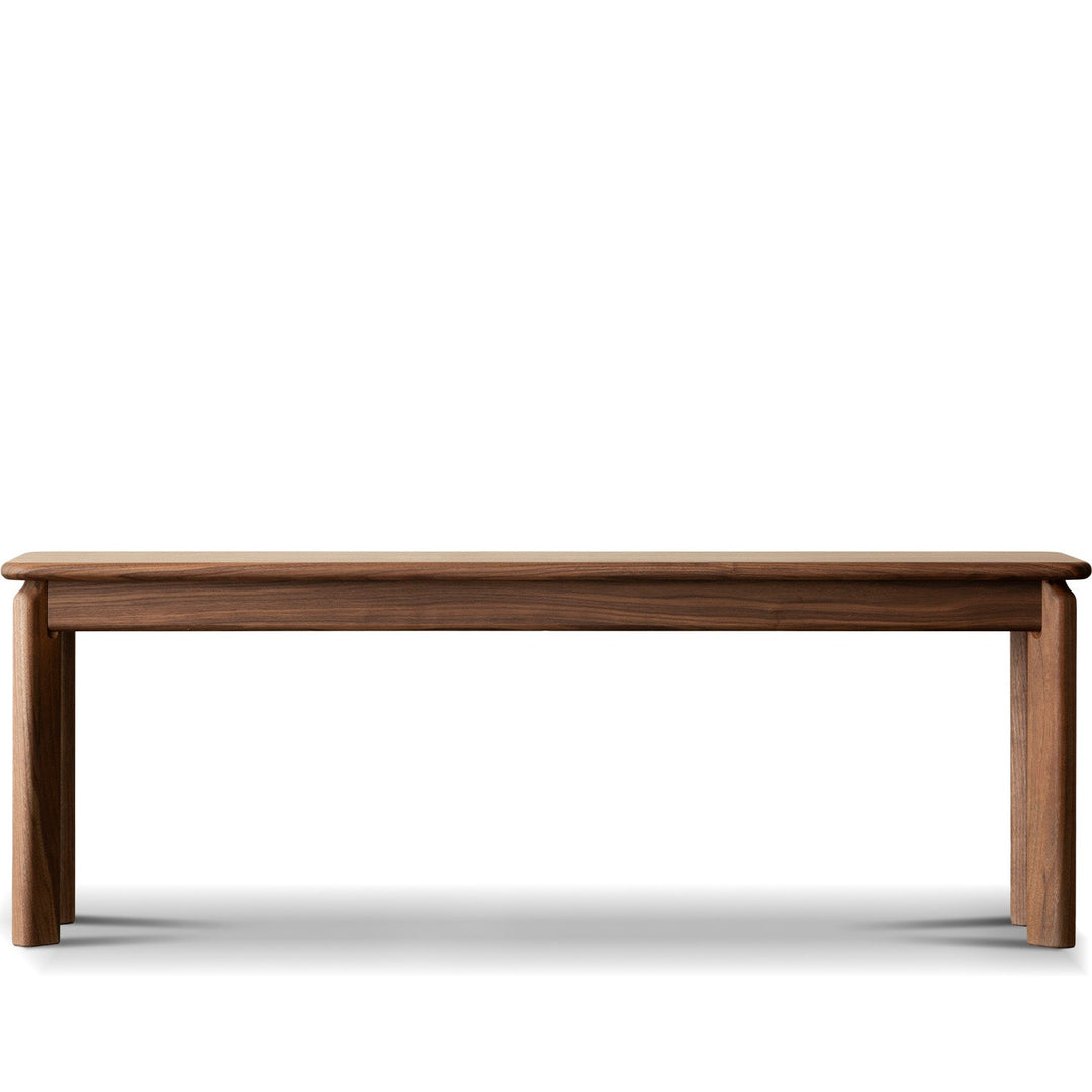 Vintage walnut wood dining bench riverin in white background.